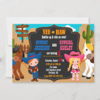 Cowboy and Cowgirl birthday invitation Wild west