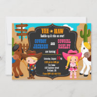 Cowboy and Cowgirl birthday invitation Wild west