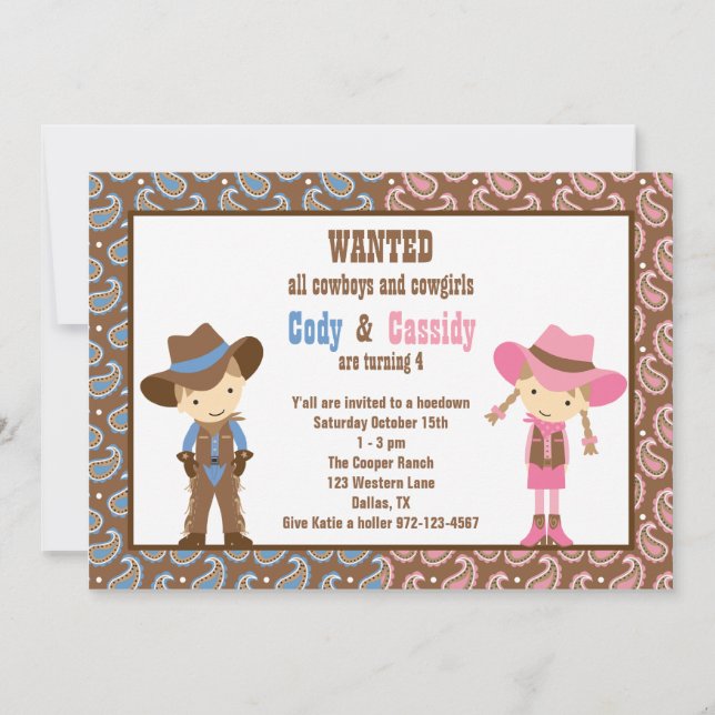 Cowboy and Cowgirl Birthday Invitations (Front)