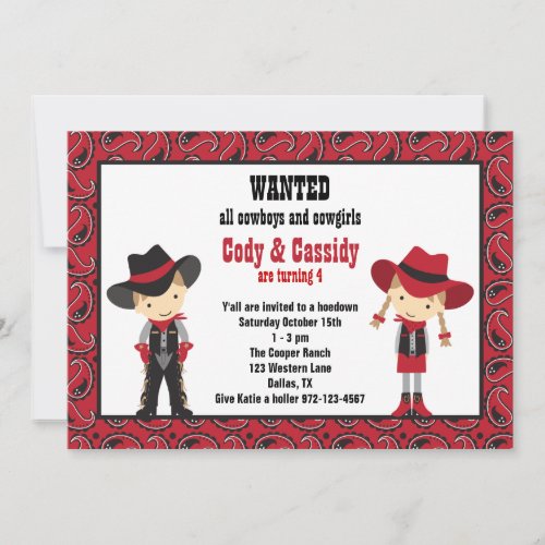 Cowboy and Cowgirl Birthday Invitations