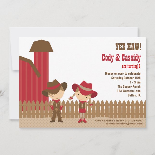 Cowboy and Cowgirl Birthday Invitations (Front)