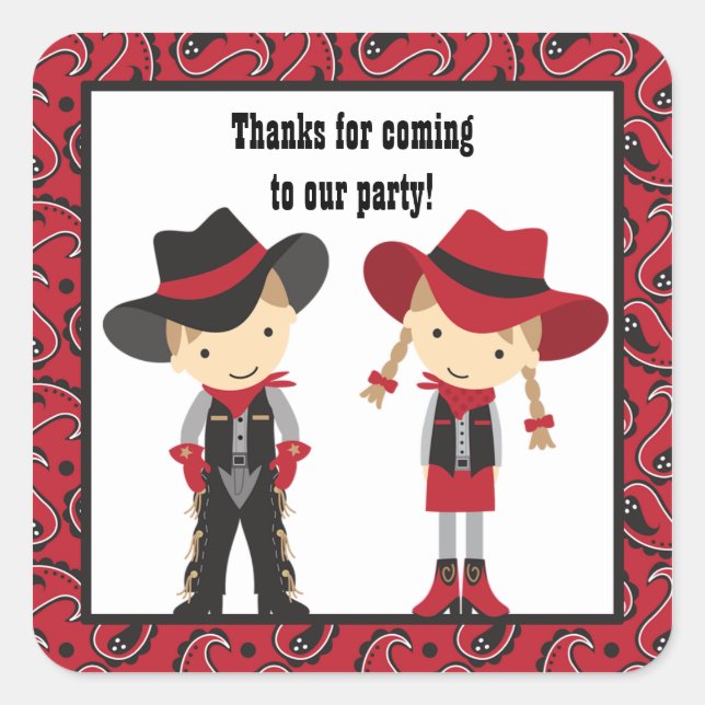 Cowboy and Cowgirl Birthday Stickers (Front)
