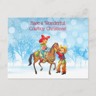 2 photo postcards Cowboys in Winter mail for Christmas! 