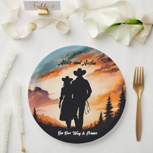 Cowboy and Cowgirl Forever Anniversary Paper Plates