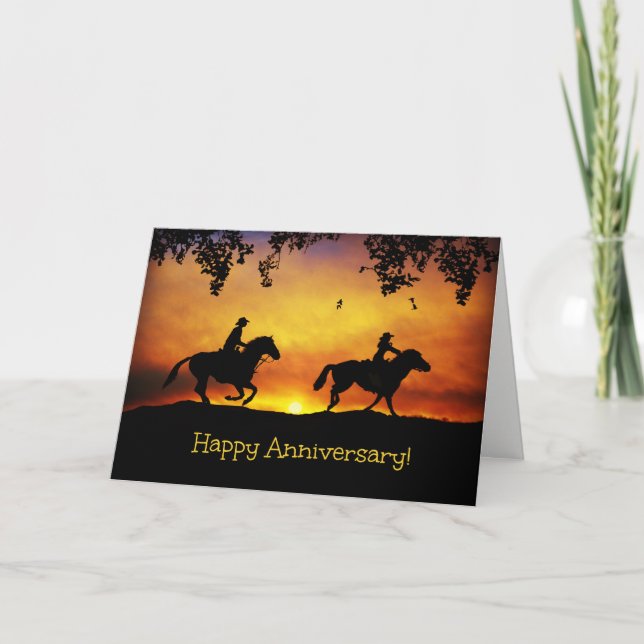 Cowboy and Cowgirl Happy Anniversary Card (Front)
