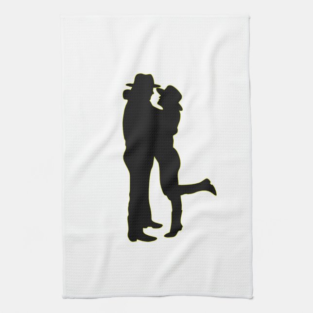 Cowboy and Cowgirl in Love Silhouette Kitchen Towel (Vertical)