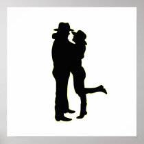 Cowboy and Cowgirl in Love Silhouette Poster