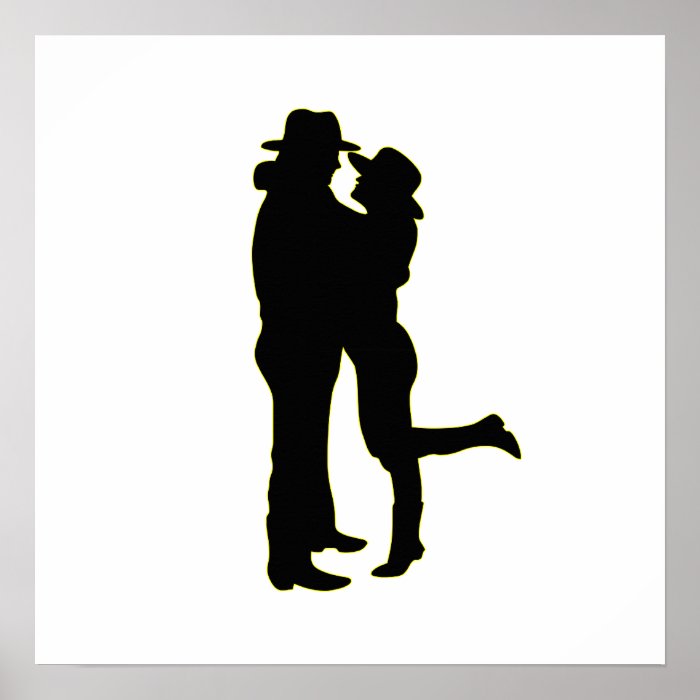 Cowboy and Cowgirl in Love Silhouette Posters