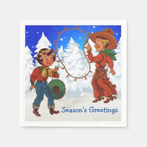 Cowboy And Cowgirl Kids Winter Party Napkins