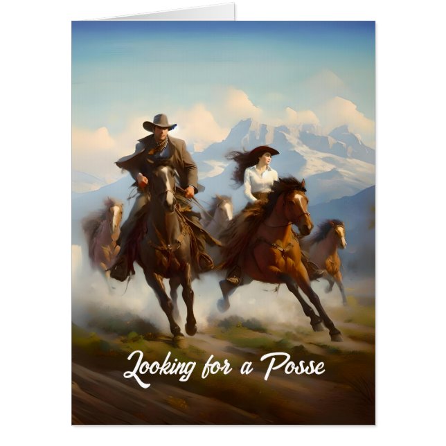 Cowboy and Cowgirl Looking For a Posse Card (Front)