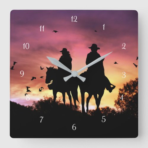 Cowboy and Cowgirl Romantic Square Wall Clock