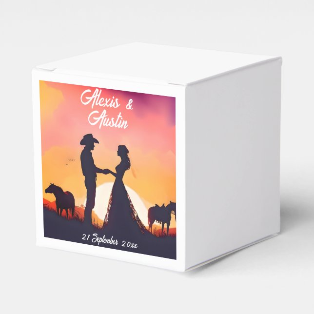 Cowboy and Cowgirl Wedding in Silhouette Favor Boxes (Front Side)