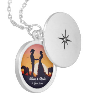 Cowboy and Cowgirl Wedding in Silhouette Locket Necklace