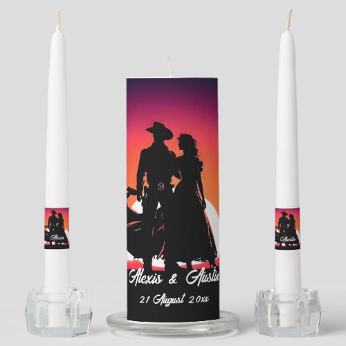 Cowboy and Cowgirl Wedding in Silhouette Unity Candle Set