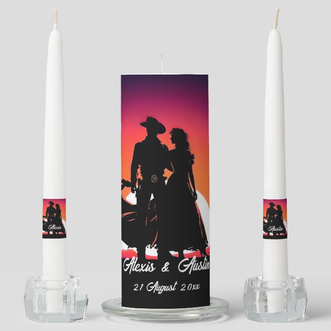 Cowboy and Cowgirl Wedding in Silhouette Unity Candle Set (Front)