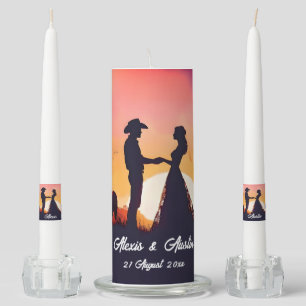 Cowboy and Cowgirl Wedding in Silhouette Unity Candle Set