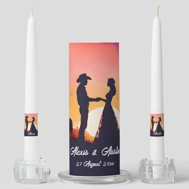 Cowboy and Cowgirl Wedding in Silhouette Unity Candle Set (Front)