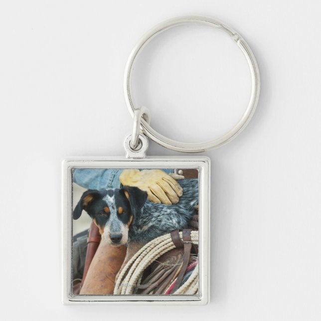 Cowboy and dog on horse keychain (Front)