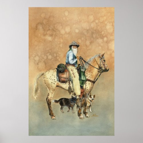 Cowboy and his Appaloosa watercolor painting Poster