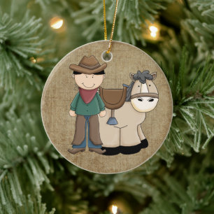 Cowboy and His Pony Ceramic Ornament