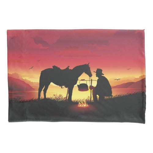 Cowboy and Horse at Sunset 2 sides Pillowcase