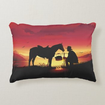 Cowboy And Horse At Sunset Accent Pillow by FantasyPillows at Zazzle