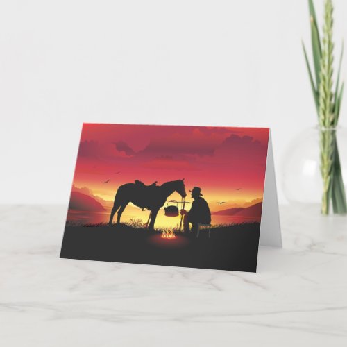 Cowboy and Horse at Sunset Greeting Card