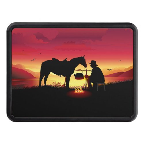 Cowboy and Horse at Sunset Hitch Cover