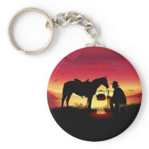Cowboy and Horse at Sunset Keychain