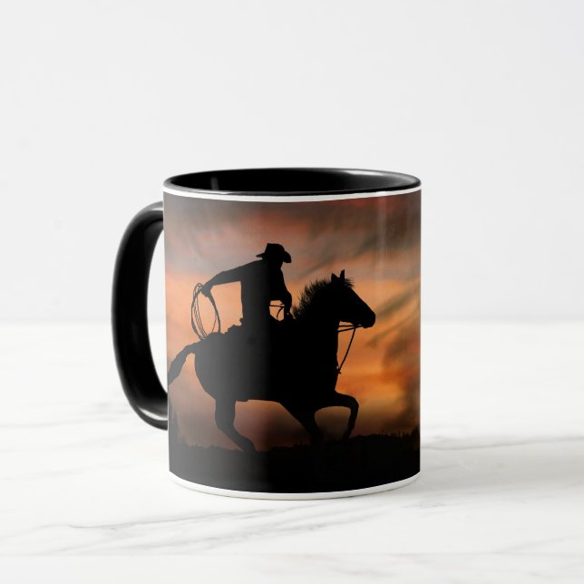 Cowboy and Horse at Sunset Mug (Front Left)