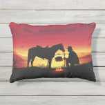 Cowboy And Horse At Sunset Outdoor Accent Pillow at Zazzle