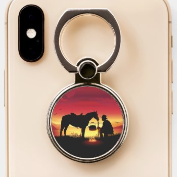 Cowboy And Horse At Sunset Phone Grip by FantasyCases at Zazzle