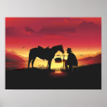 Cowboy And Horse At Sunset Poster at Zazzle