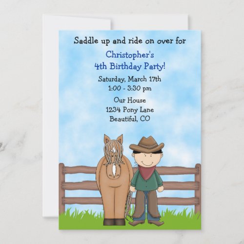Cowboy and Horse Birthday Invitation