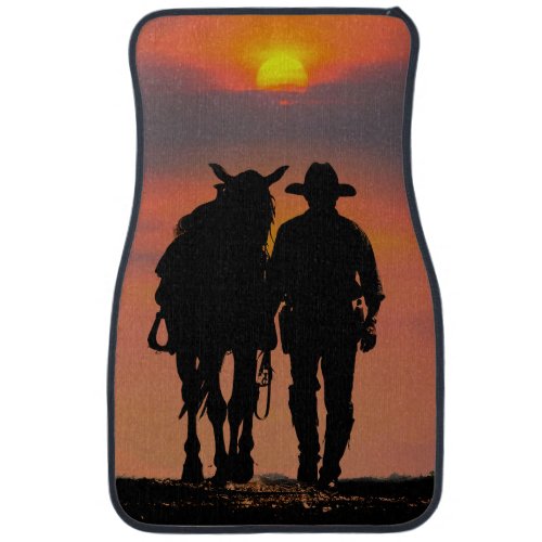 Cowboy and Horse Country Western Ranch Sunset  Car Floor Mat