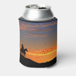 Cowboy and Horse in Sunset Can Cooler Cozy Cup
