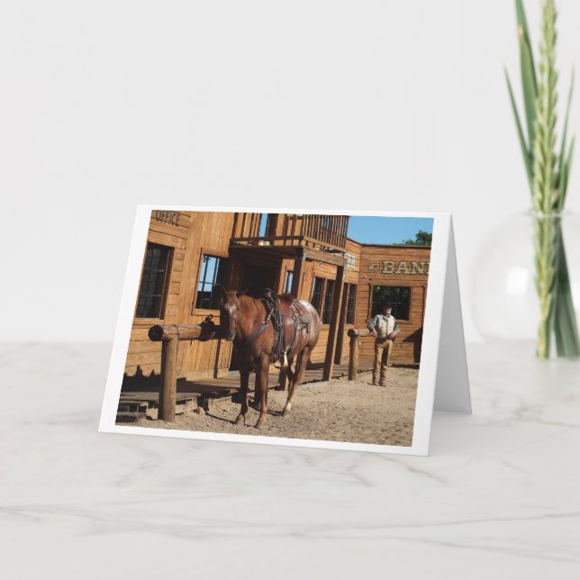 Cowboy and horse in the wild west, USA Holiday Card (Front)