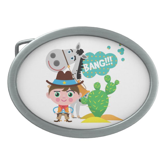 Cowboy and Horse Oval Belt Buckle (Front)