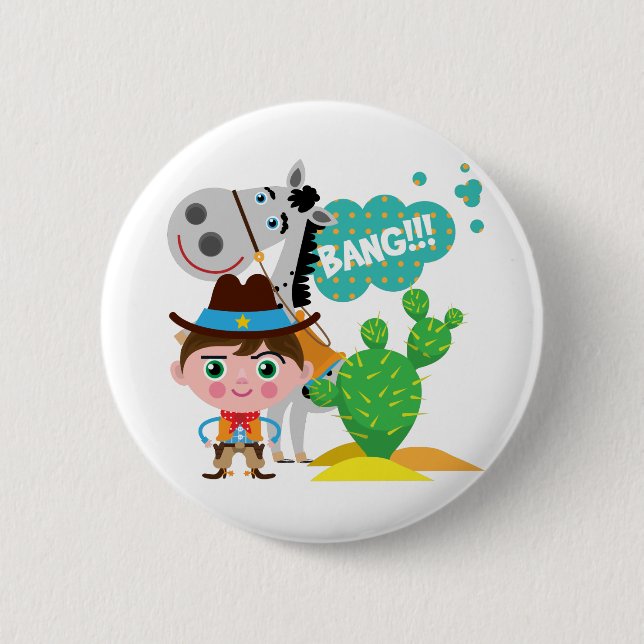 Cowboy and Horse Pinback Button (Front)