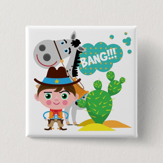 Cowboy and Horse Pinback Button (Front)