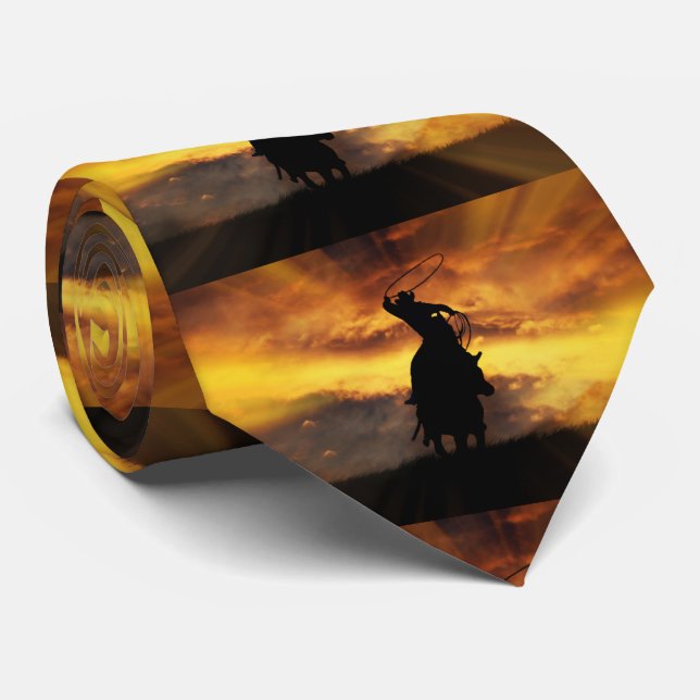 Cowboy and Horse Roping Country Western Neck Tie (Rolled)