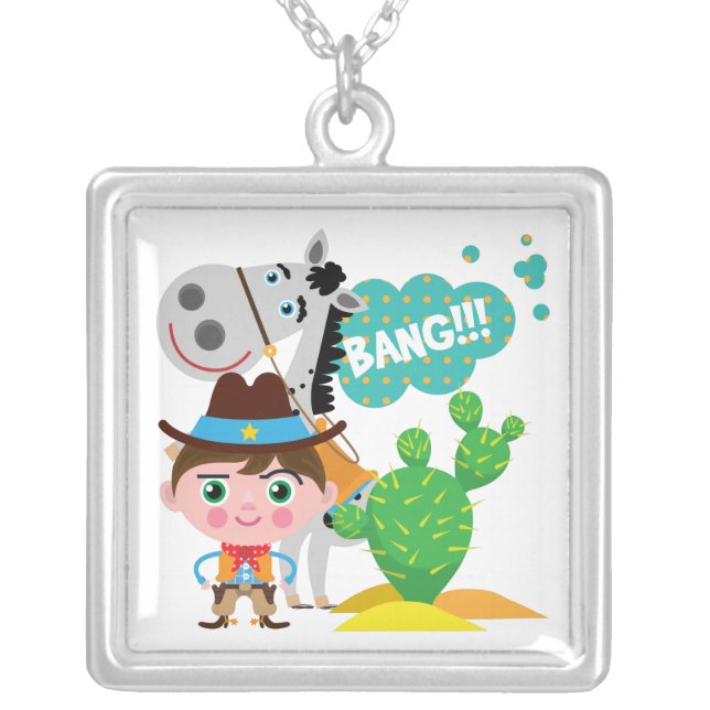 Cowboy and Horse Silver Plated Necklace (Front)