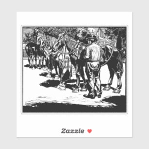 Cowboy and Horses Country Western Rodeo Art Sticker