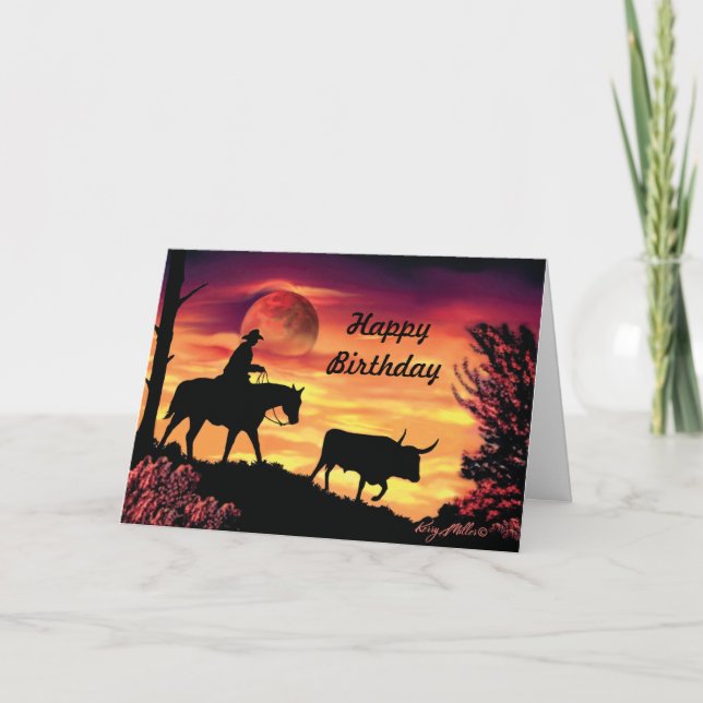 Cowboy And Longhorn Steer Card (Front)