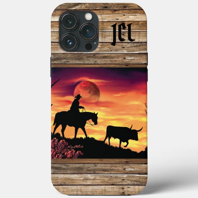 Cowboy And Longhorn Steer Case-Mate iPhone Case (Back)