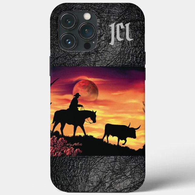 Cowboy And Longhorn Steer Case-Mate iPhone Case (Back)