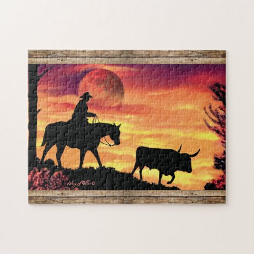 Cowboy And Longhorn Steer Jigsaw Puzzle