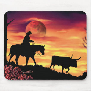 Cowboy And Longhorn Steer Mouse Pad