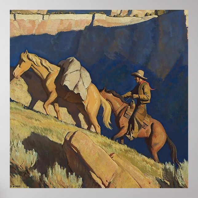 “Cowboy and Pack Horse” by Maynard Dixon Poster (Front)