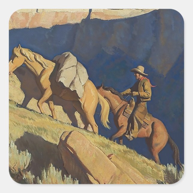 “Cowboy and Pack Horse” by Maynard Dixon Square Sticker (Front)